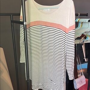 Maurices Cream and Pink Striped Long Sleeve Top